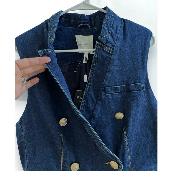Avec Les Filles NWT Anthropologie Denim Double Breasted Sleeveless Vest Medium - Picture 5 of 11
